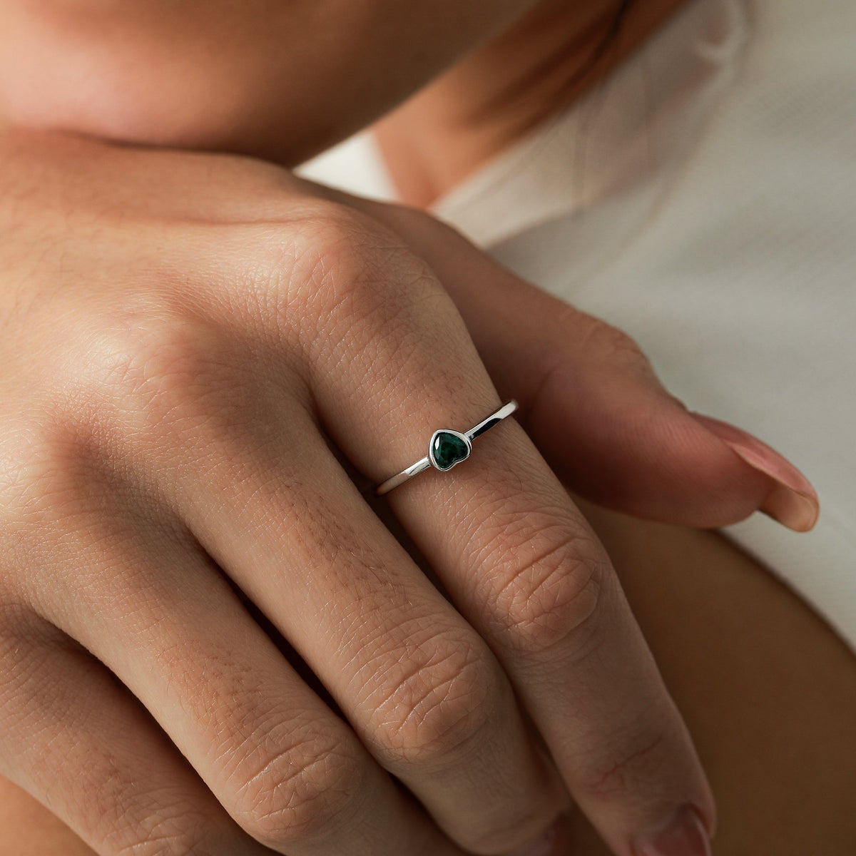 Tiny Green CZ Heart Gemstone Ring