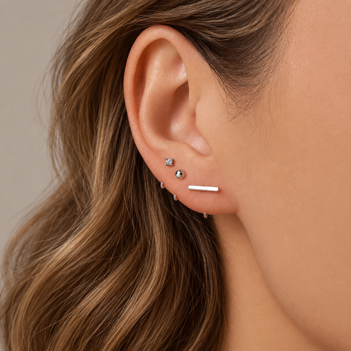 Set of Three Sterling Silver CZ Bar Sphere Open Hoop Earrings