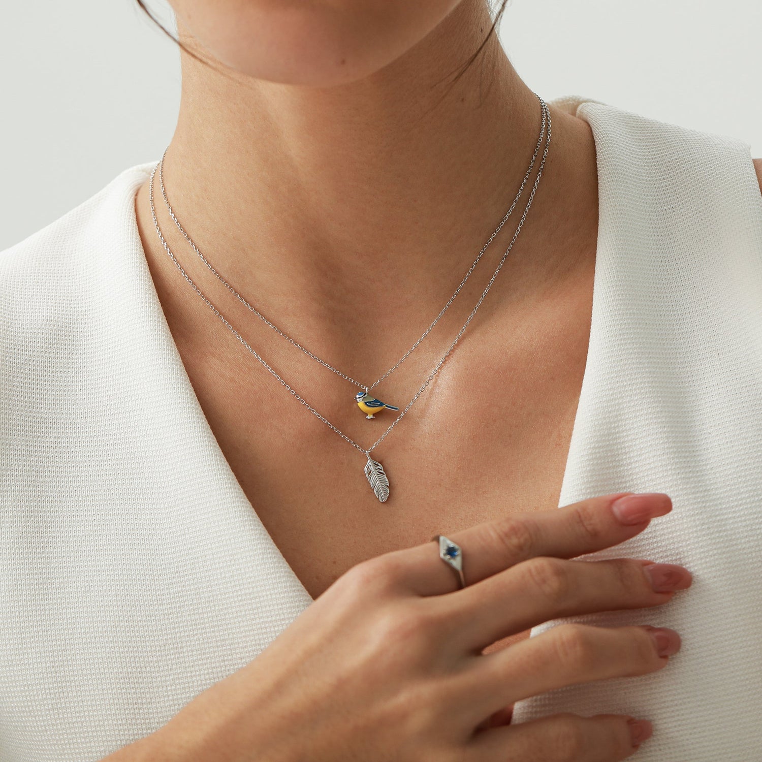 Enamel Blue Tit Pendant Necklace