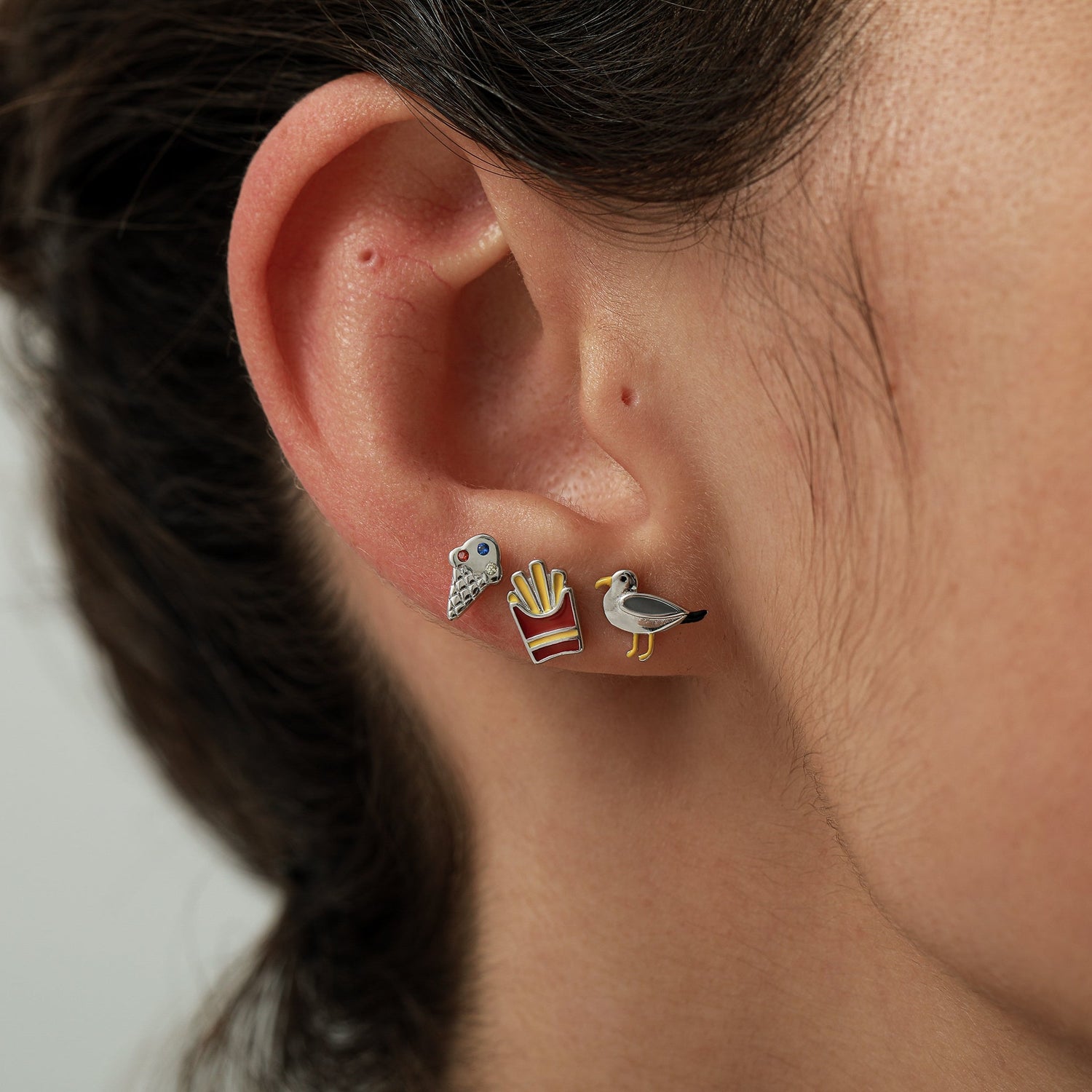 Mismatched Seagull and French Fries Stud Earrings