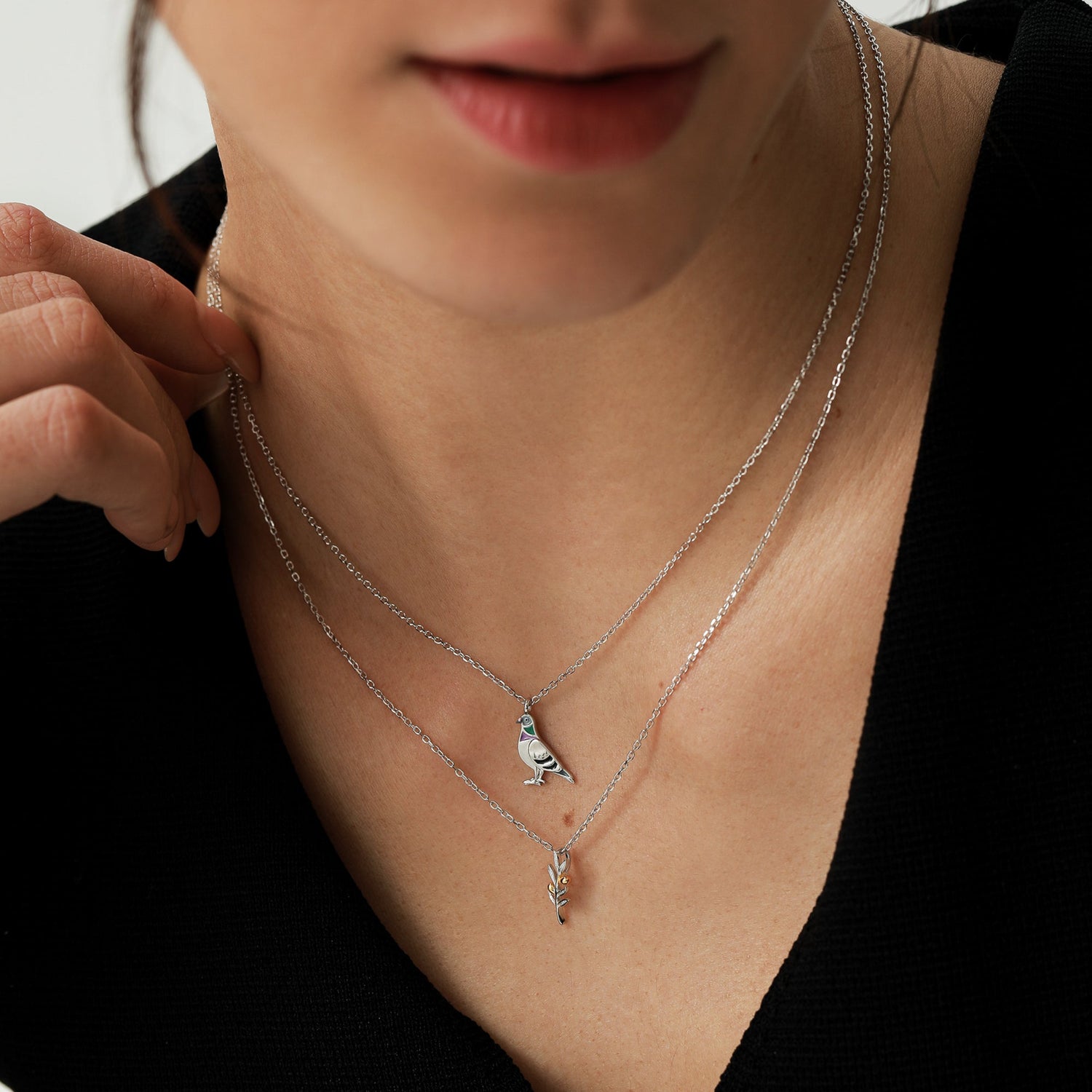 Enamel Pigeon Pendant Necklace