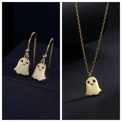 Sterling Silver Little Ghost Drop Hook Earrings and Necklace Set