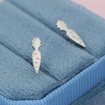 Tiny Carrot Stud Earrings in Sterling Silver, Silver Carrot Earrings, Food Jewellery