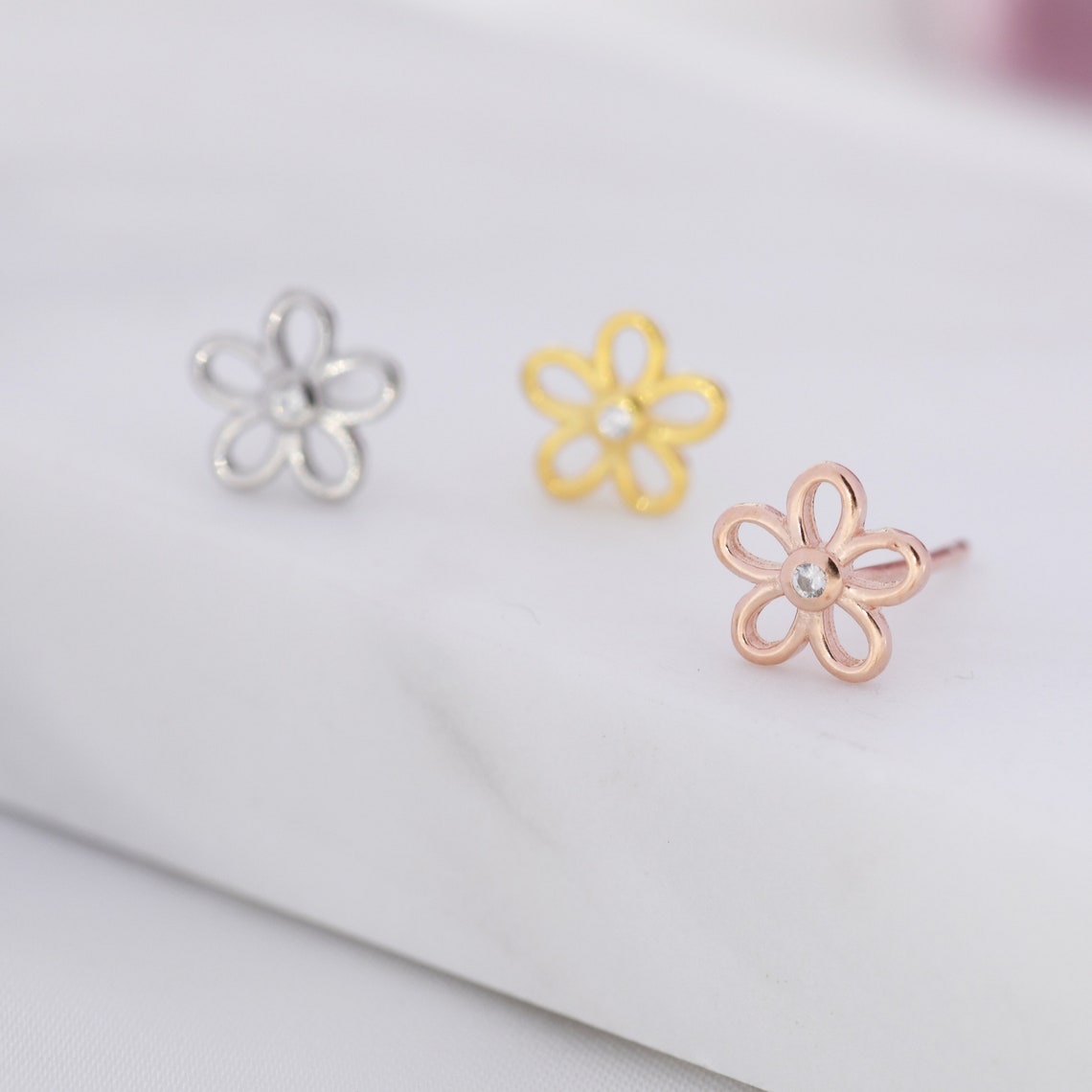 Tiny Forget-me-not Flower Stud Earrings in Sterling Silver, Silver or Rose Gold, Nature Inspired Flower Earrings, Botanical Earrings