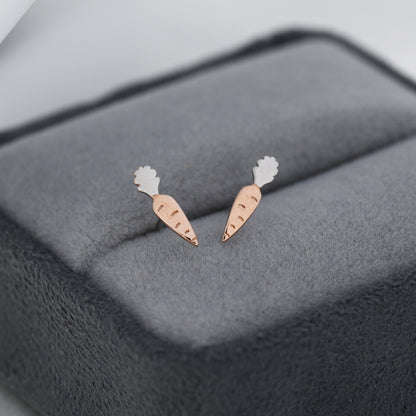 Tiny Carrot Stud Earrings in Sterling Silver, Silver Carrot Earrings, Food Jewellery