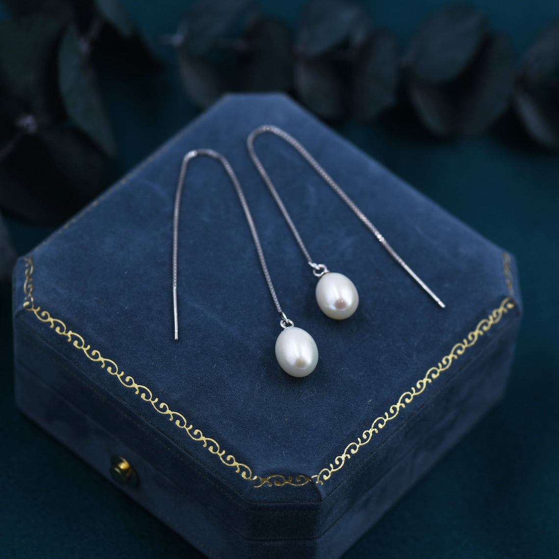 Genuine Pearl Threader Earrings in Sterling Silver, Silver or Gold, Pearl Ear Threaders, Natural Freshwater Pearls, Drop Ear Threaders