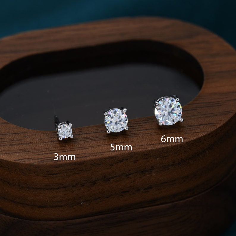 Moissanite  Earrings in Sterling Silver, Silver or Gold, Butterfly Backs or Screw Backs, Available in 3mm, 4mm, 5mm 6mm, Four Prong Set