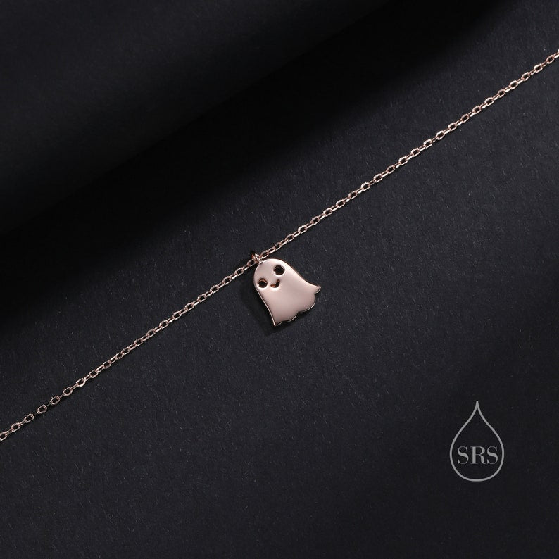 Sterling Silver Little Ghost Stud Earrings, Drop Stud Earrings and Necklace, Set Available