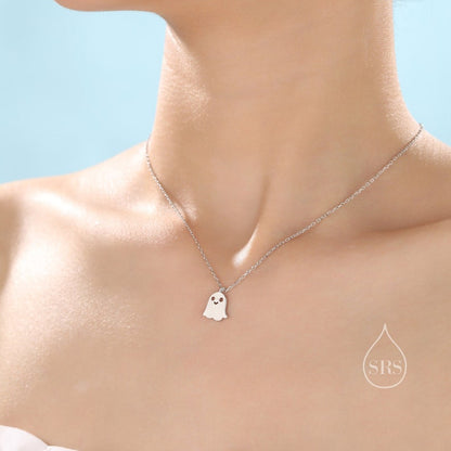 Sterling Silver Little Ghost Stud Earrings, Drop Stud Earrings and Necklace, Set Available