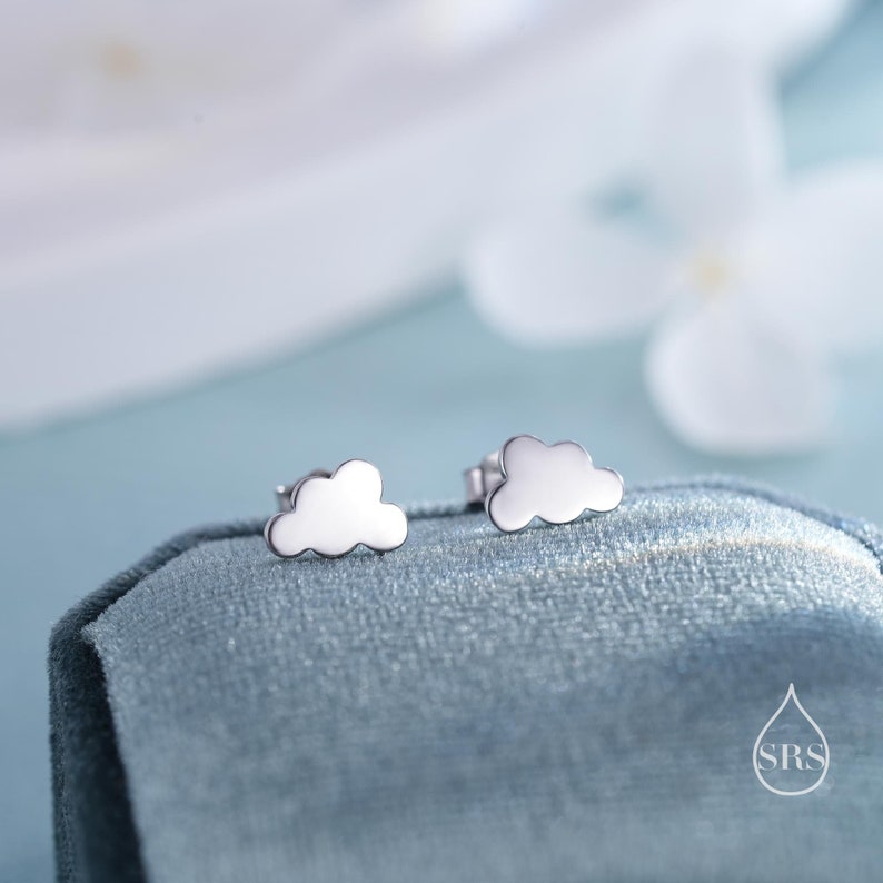 Sterling Silver Little Cloud Stud Earrings, Cute and Quirky Jewellery, Silver Lining Earrings