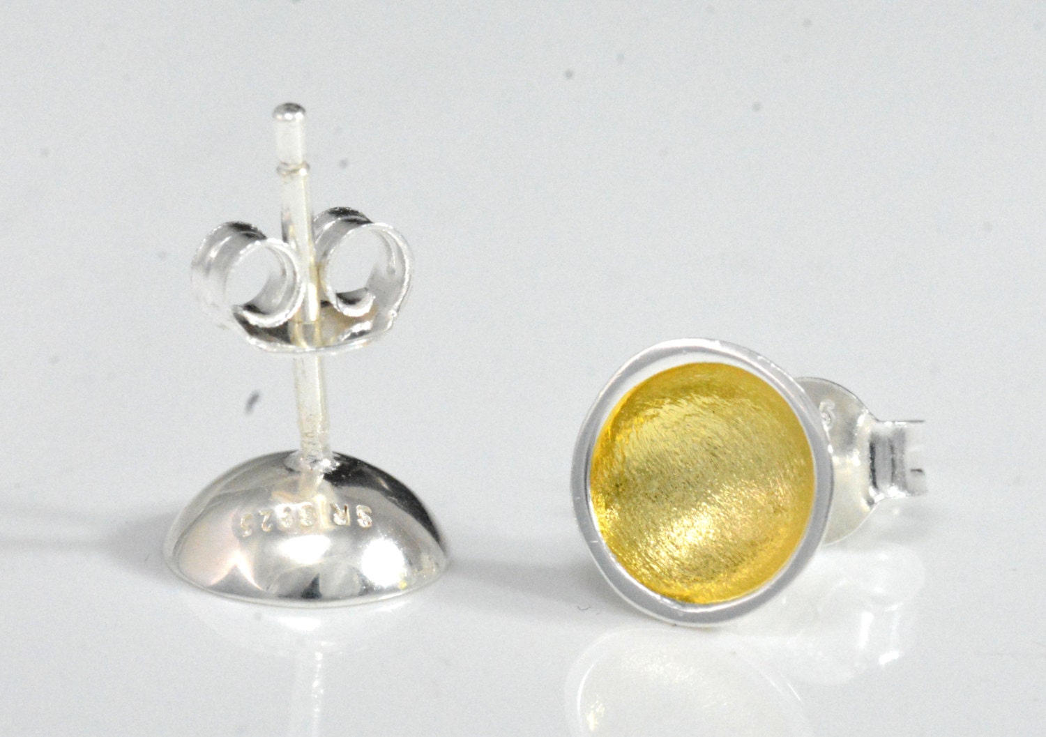 Heart of Gold Little Cup Stud Earrings in Sterling Silver - Geometric Circle Dot Minimalist Design - Plated with 18ct Gold