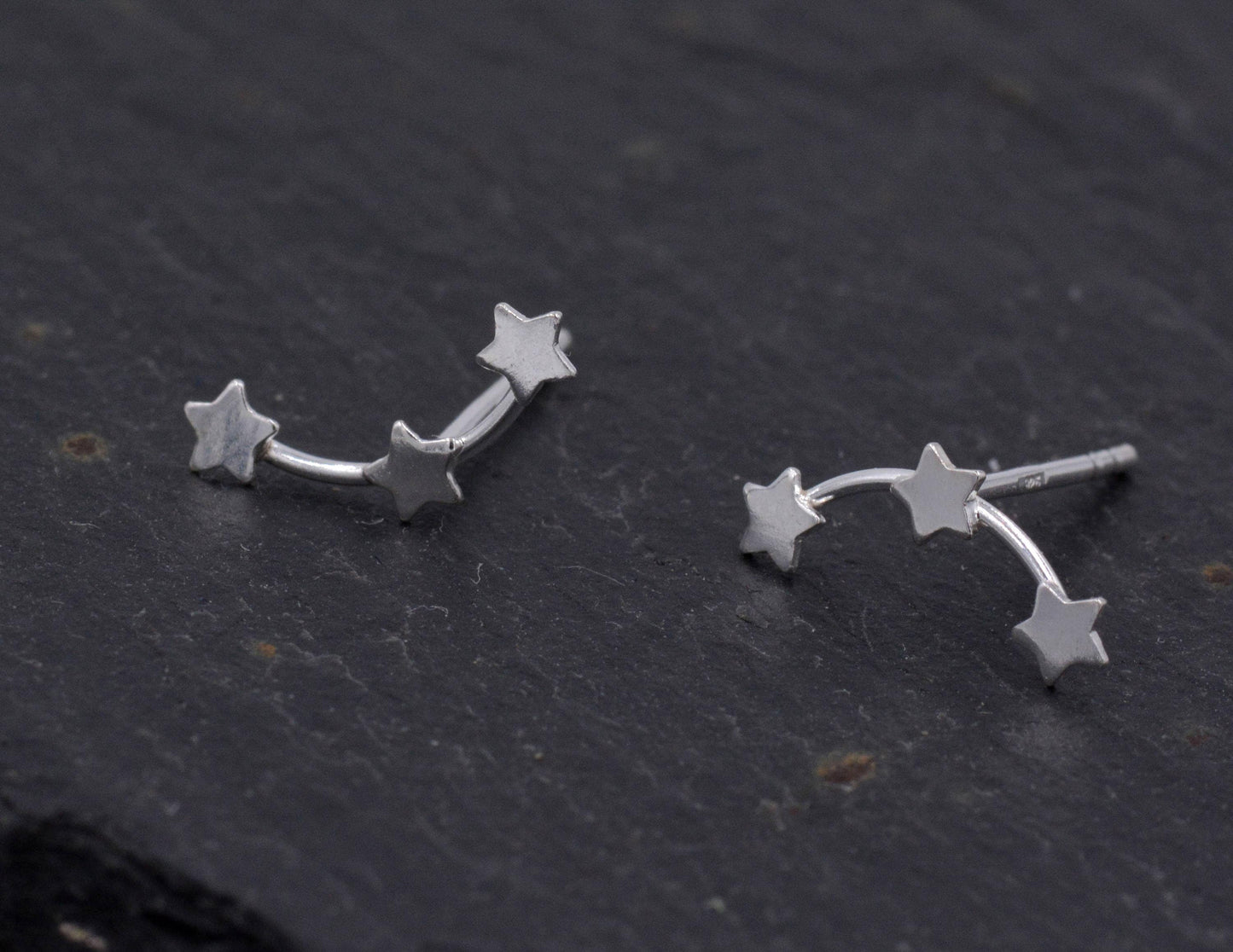 Tiny Star Trio Constellation Sterling Silver Dainty Stud Earrings, Available in Gold, Rose Gold and Silver, Tiny Star crawlers