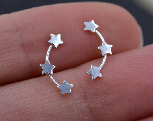 Tiny Star Trio Constellation Sterling Silver Dainty Stud Earrings, Available in Gold, Rose Gold and Silver, Tiny Star crawlers