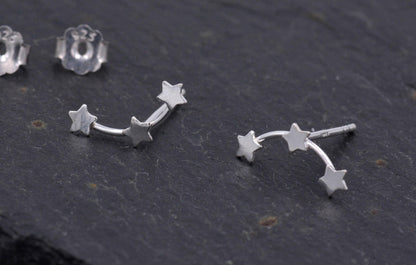 Tiny Star Trio Constellation Sterling Silver Dainty Stud Earrings, Available in Gold, Rose Gold and Silver, Tiny Star crawlers