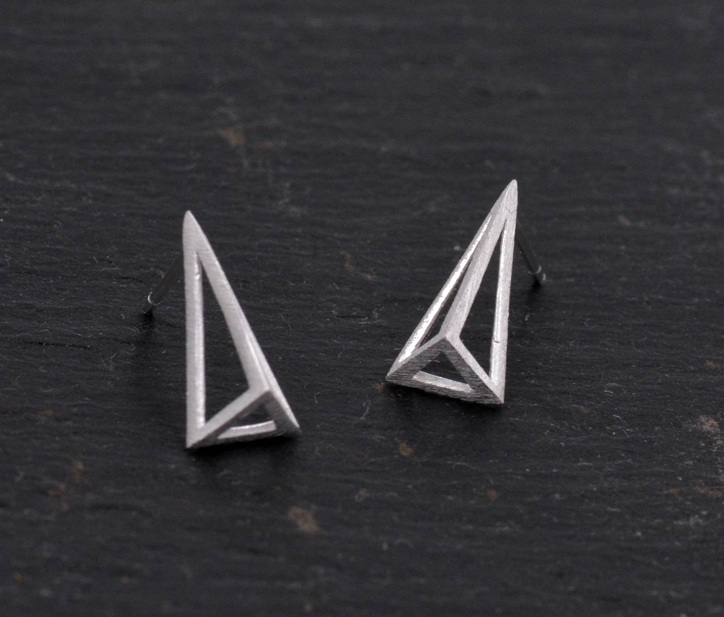 Sterling Silver Geometric Triangle Pyramid Spike Stud Earrings,  Textured Finish