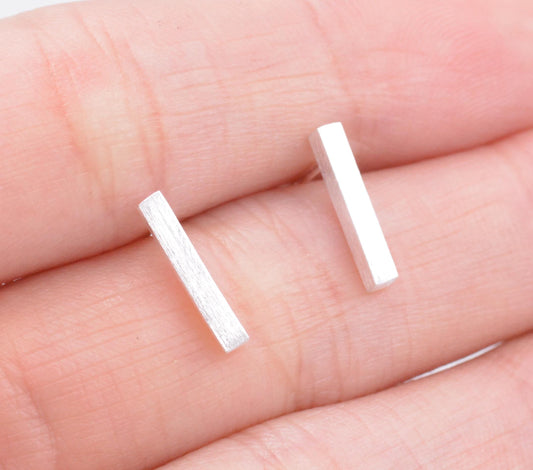 Sterling Silver Bar Stud Earrings ,Textured Finish, Minimalist Geometric Jewellery