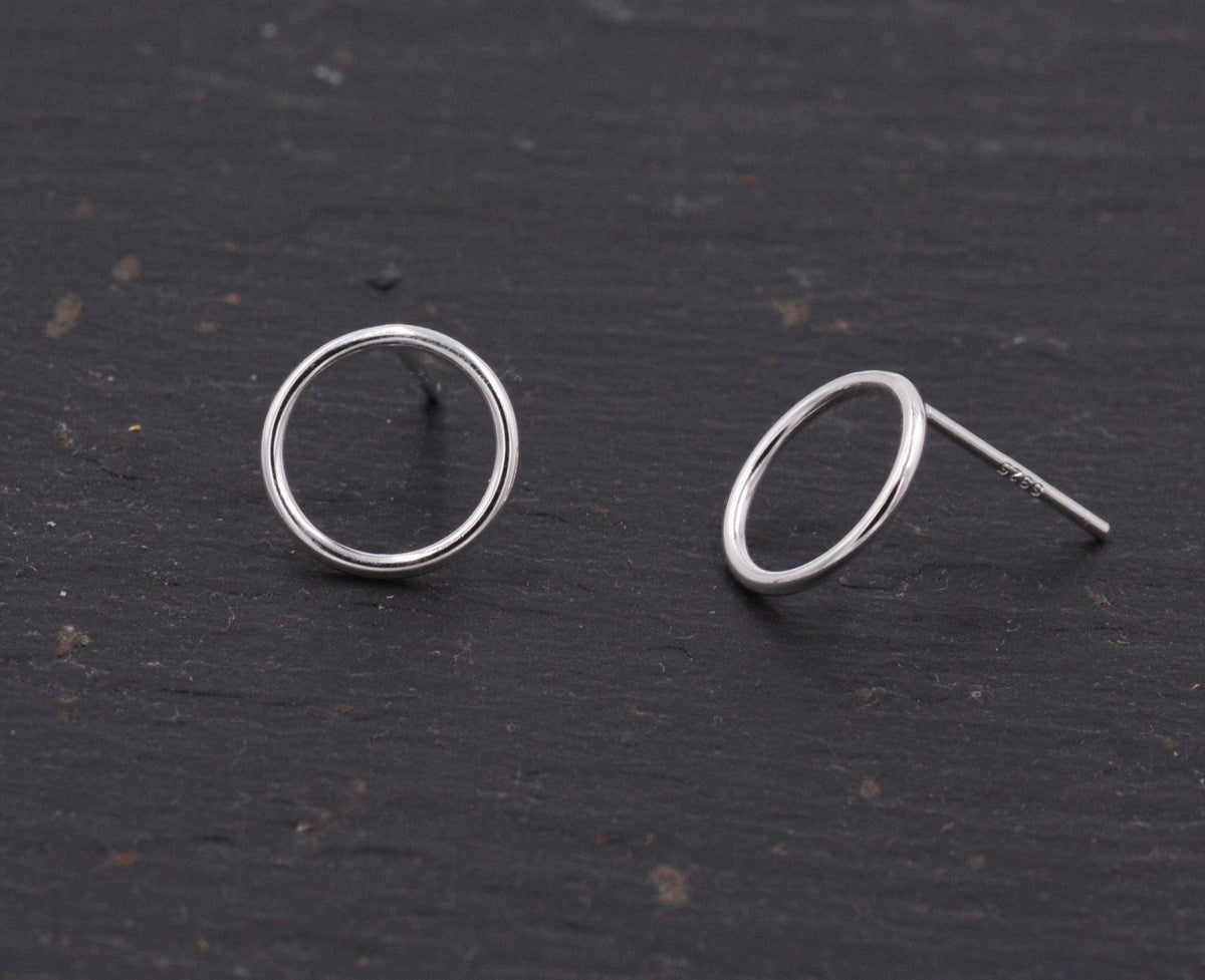 Sterling Silver Minimalist Open Circle Stud Earrings in Sterling Silver - Silver, Gold or Rose Gold Finish, Minimalist Geometric Design