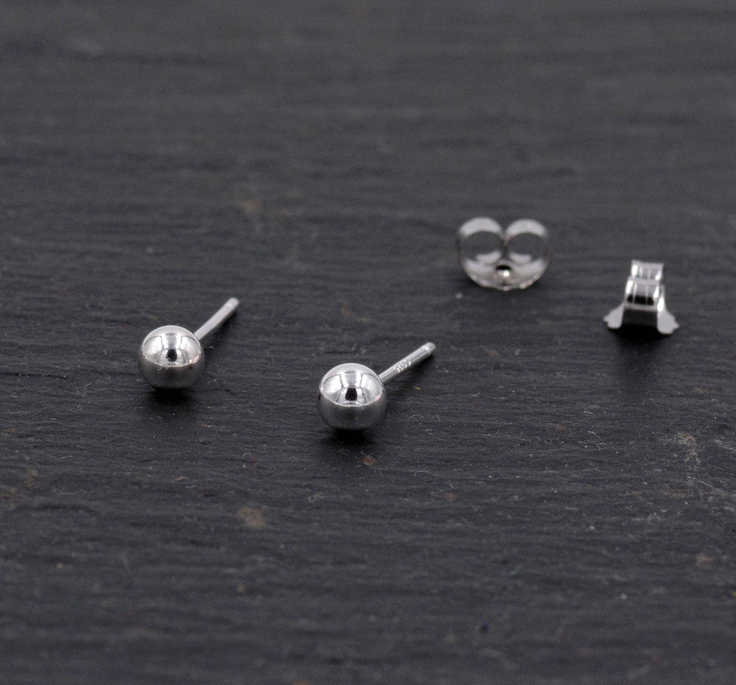 Sterling Silver Dainty Little Ball Circle Sphere Tiny Stud Earrings, Minimalist Geometric Design