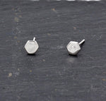 Sterling Silver Hexagon Geometry Stud Earrings, Minimalist Geometric Design, Anti-Tarnish Finish H76
