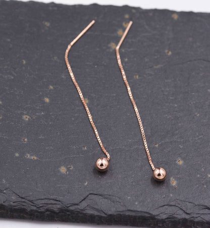 Sterling Silver Ball Earrings Ear Threaders/  Earthreads/ Threader Earrings/  Geometric Earrings/  Minimalist Design Gold and Rose Gold