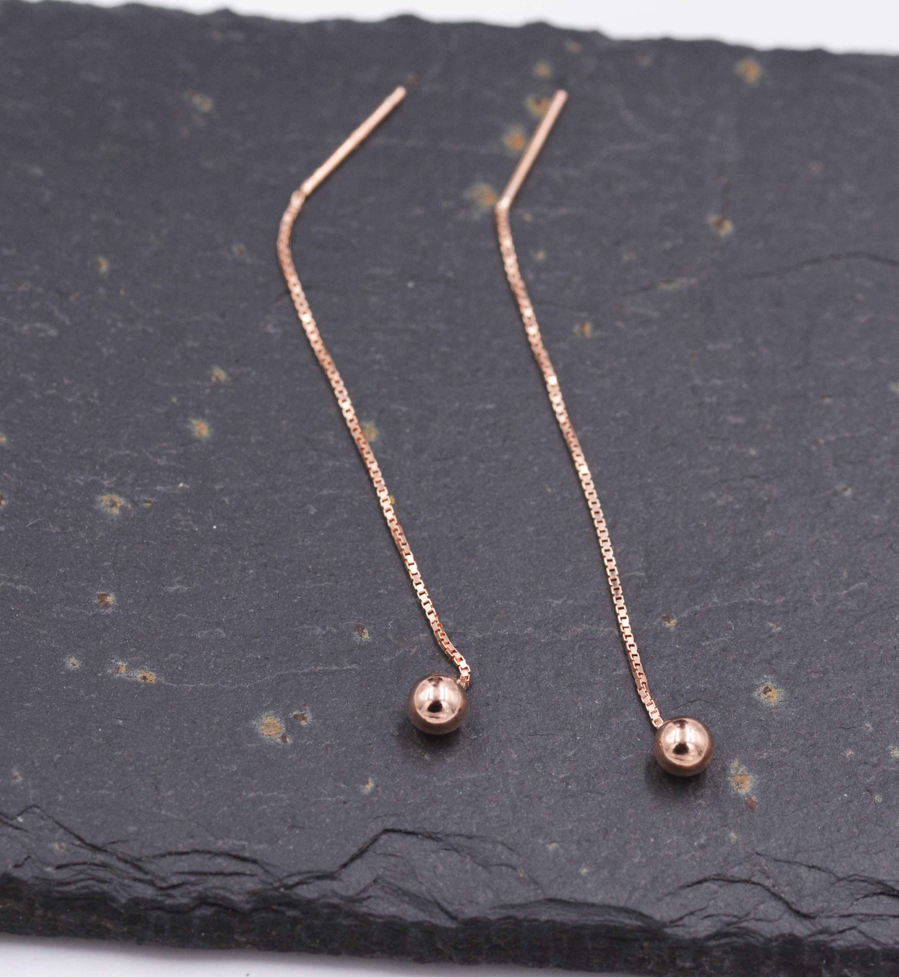Sterling Silver Ball Earrings Ear Threaders/ Earthreads/ Threader Earrings/ Geometric Earrings/ Minimalist Design Gold and Rose Gold