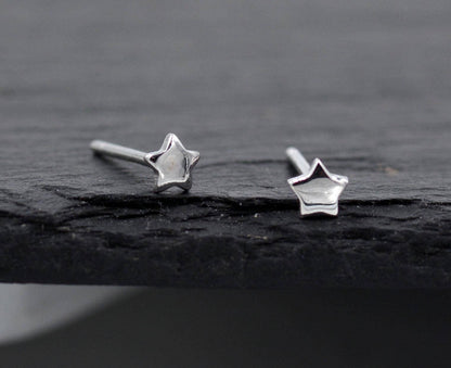 Sterling Silver Very Tiny Little Star Stud Earrings, Barely Visible, Minimalist, Geometric, Cute and Fun Jewellery