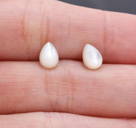 Sterling Silver Hand Polished Mother of Pearl Sea Shell Droplet Stud Earrings, Minimalist Geometric Jewellery C11