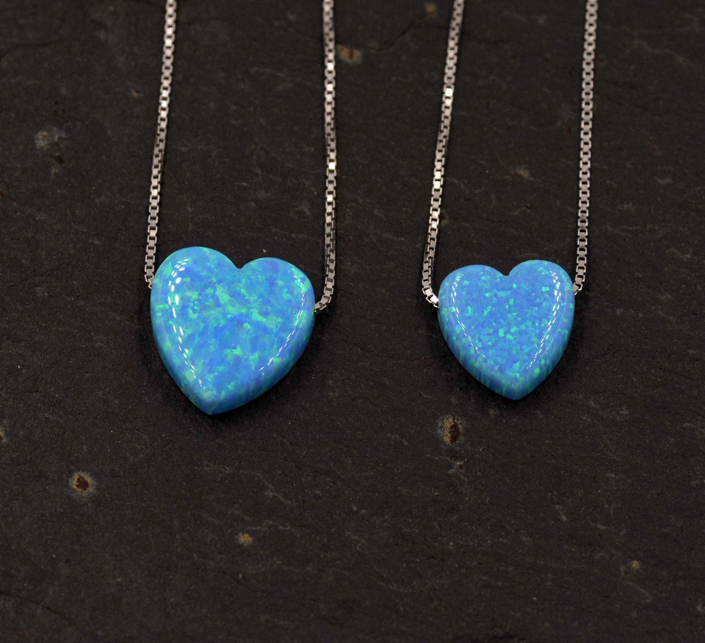 Blue Opal Heart Pendant. Delicate Sterling Silver Necklace. Gold Plated or Rose Gold Plated. Dainty and Delicate.