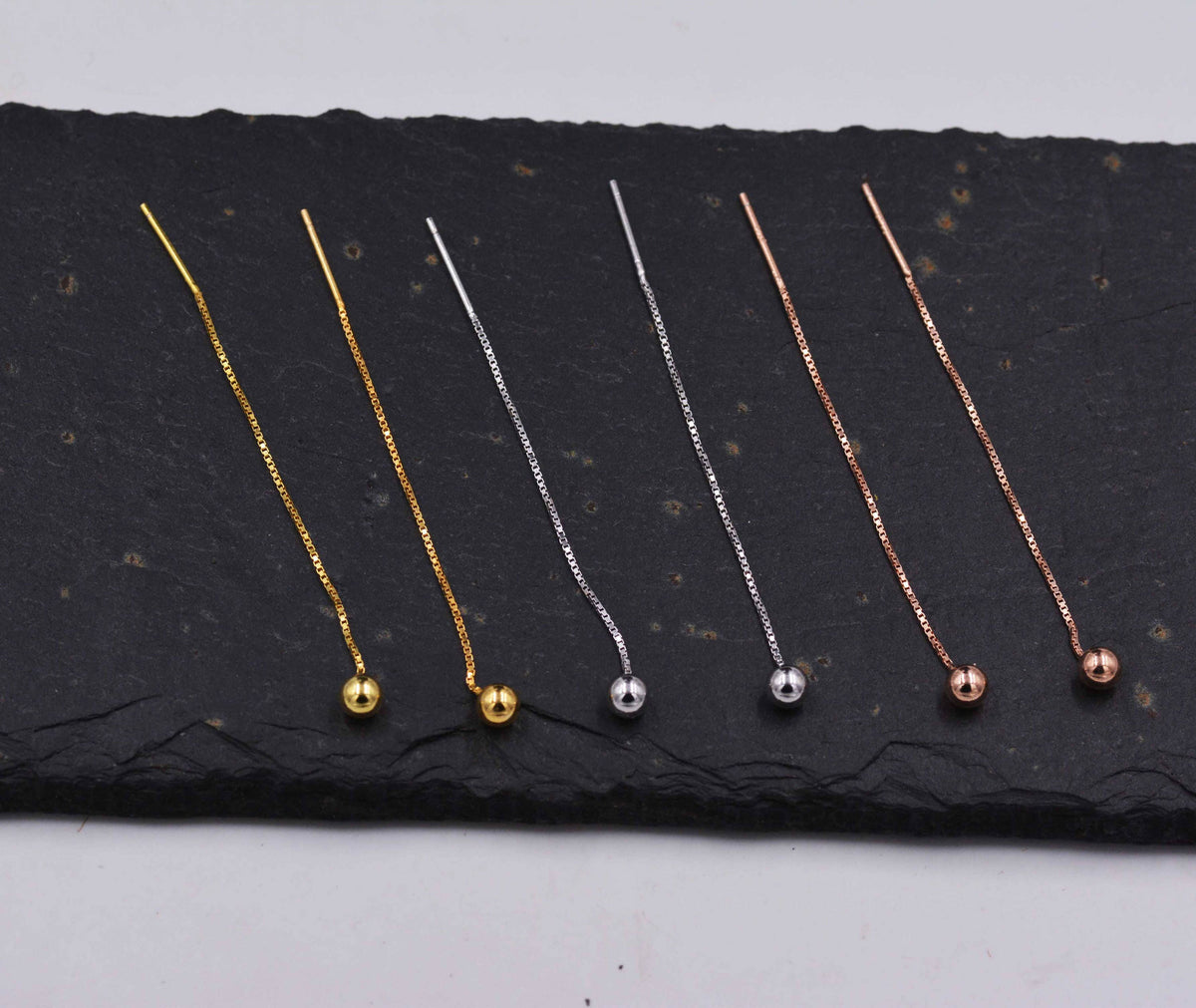 Sterling Silver Ball Earrings Ear Threaders/ Earthreads/ Threader Earrings/ Geometric Earrings/ Minimalist Design Gold and Rose Gold
