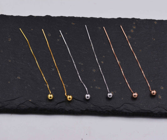 Sterling Silver Ball Earrings Ear Threaders/ Earthreads/ Threader Earrings/ Geometric Earrings/ Minimalist Design Gold and Rose Gold