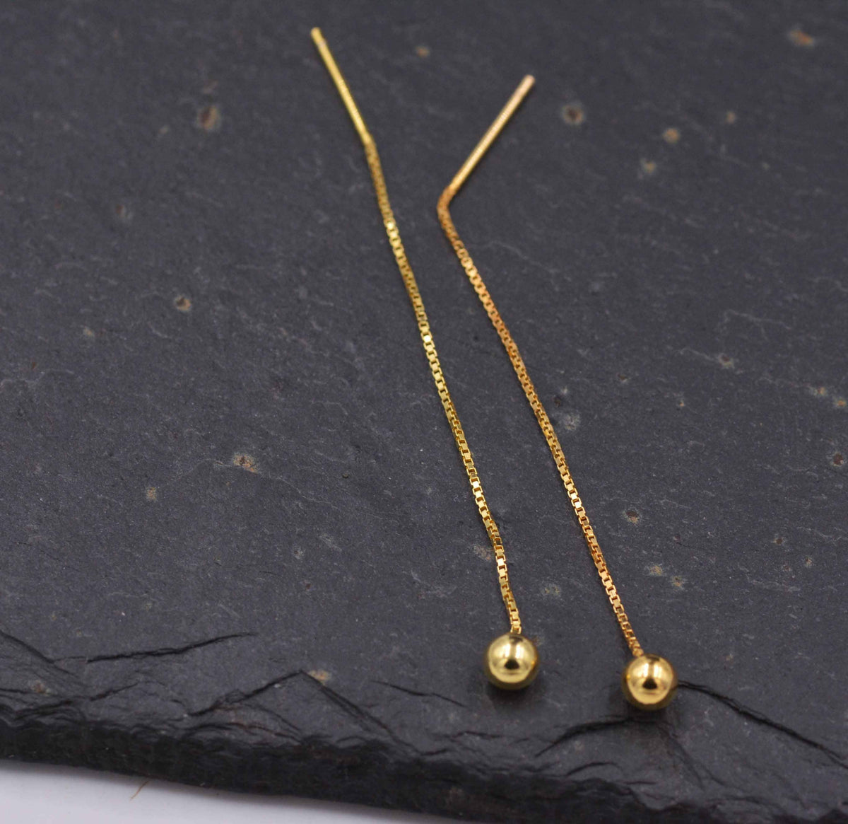 Sterling Silver Ball Earrings Ear Threaders/ Earthreads/ Threader Earrings/ Geometric Earrings/ Minimalist Design Gold and Rose Gold