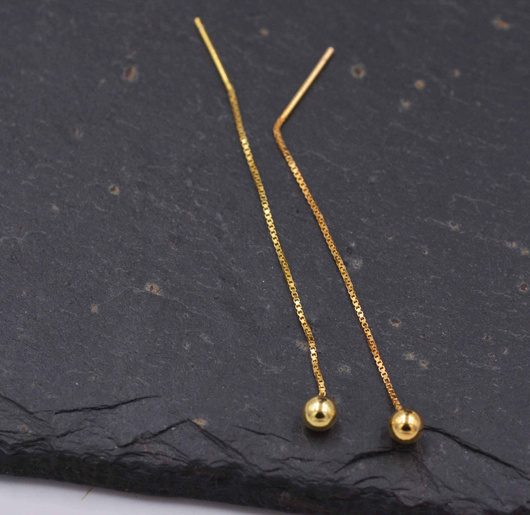 Sterling Silver Ball Earrings Ear Threaders/ Earthreads/ Threader Earrings/ Geometric Earrings/ Minimalist Design Gold and Rose Gold