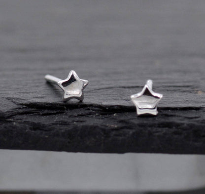 Sterling Silver Very Tiny Little Star Stud Earrings, Barely Visible, Minimalist, Geometric, Cute and Fun Jewellery