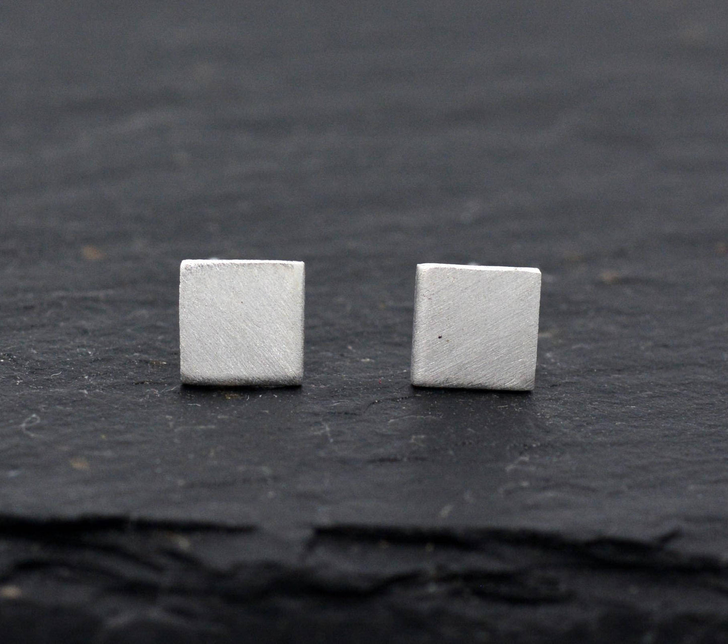 Very Tiny Sterling Silver Minimalist Square Brushed Finish  Stud Earrings, Geometric Design, Simple and Classic, Textured Finish