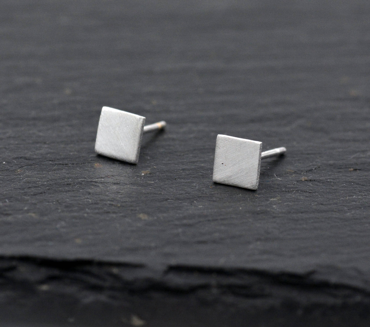 Very Tiny Sterling Silver Minimalist Square Brushed Finish  Stud Earrings, Geometric Design, Simple and Classic, Textured Finish