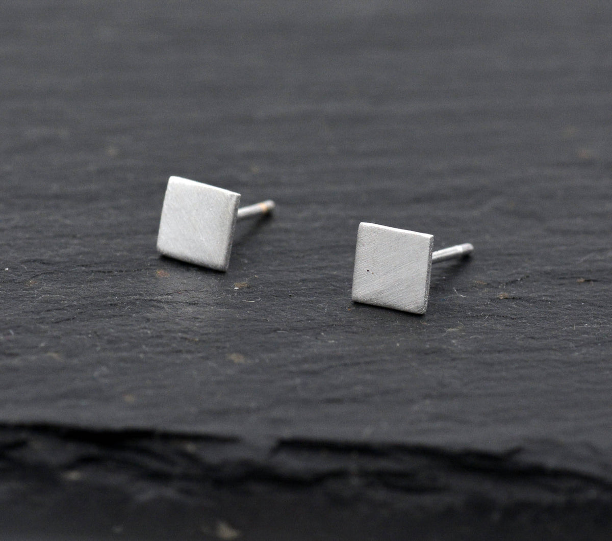 Tiny Square Brushed Stud Earrings