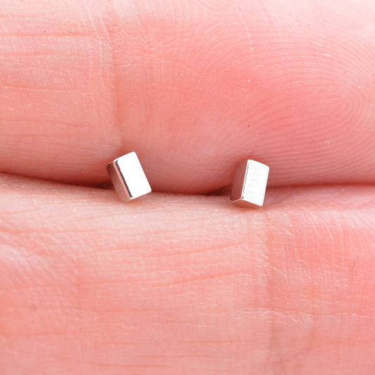 Sterling Silver Minimalist Tiny Short Bar Cube Square Geometric Stud Earrings, Dainty and Delicate, Classic and Elegant Jewellery