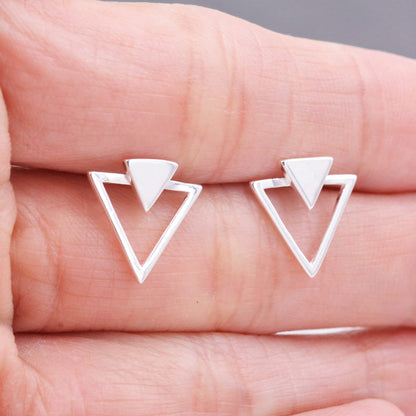 Sterling Silver Double Triangle Arrow Arrowhead Geometric Minimalist Stud Earrings, Silver, Gold or Rose Gold, Simple and Elegant Jewellery