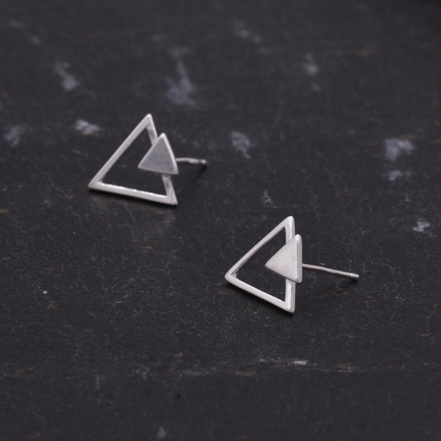 Sterling Silver Double Triangle Arrow Arrowhead Geometric Minimalist Stud Earrings, Silver, Gold or Rose Gold, Simple and Elegant Jewellery