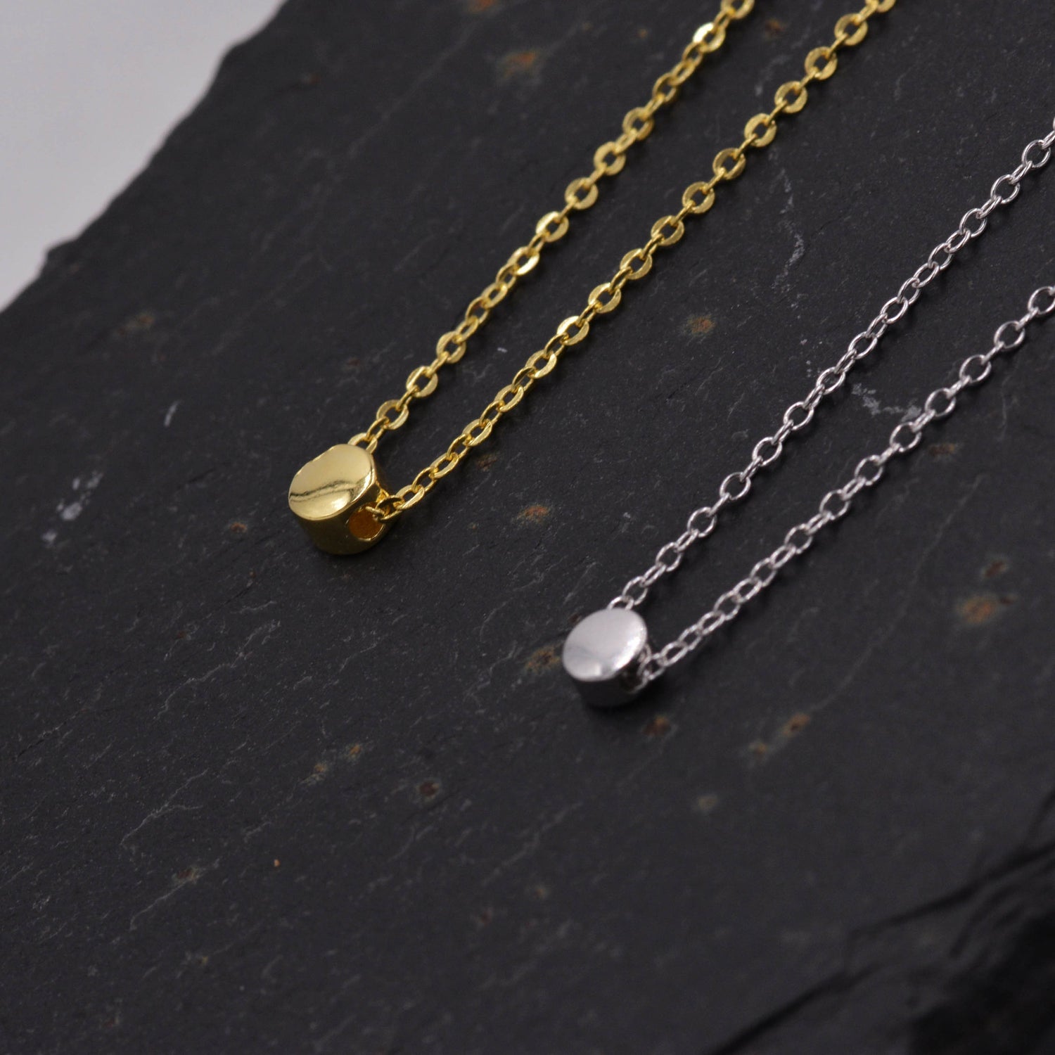 Sterling Silver Minimalist Tiny Dot Pebble Round Circle Geometric Pendant Necklace  - Dainty and Discreet Jewellery 16'' - 18''