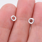 Small Pair of Sterling Silver Tiny Little Open Circle Dot Minimalist Geometric Stud Earrings, Dainty and Delicate Design