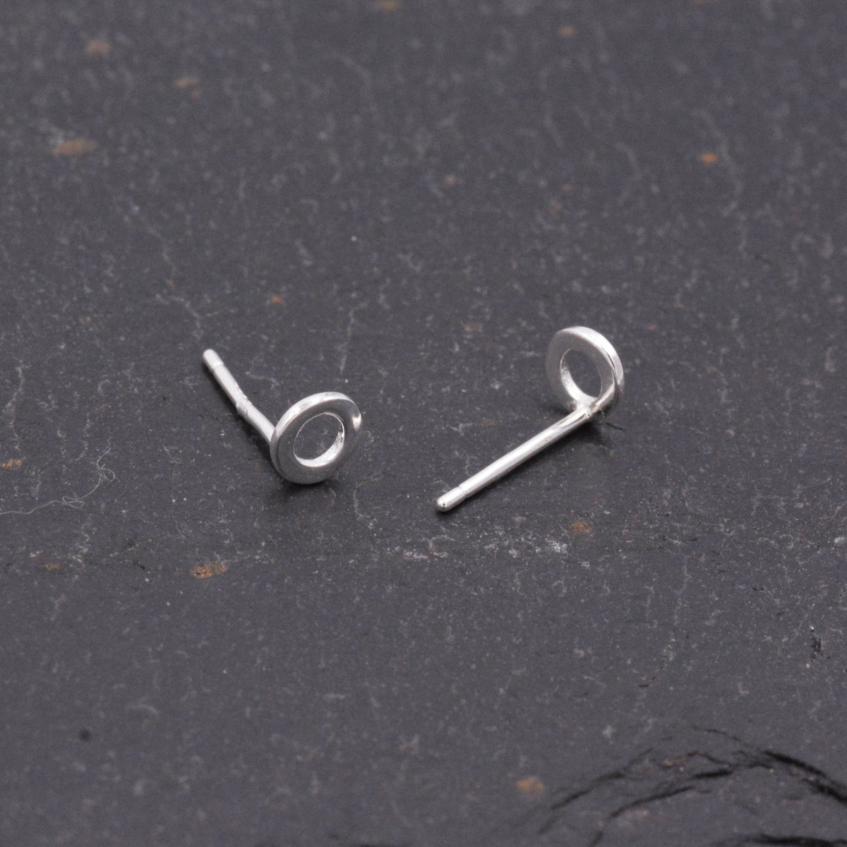 Small Pair of Sterling Silver Tiny Little Open Circle Dot Minimalist Geometric Stud Earrings, Dainty and Delicate Design