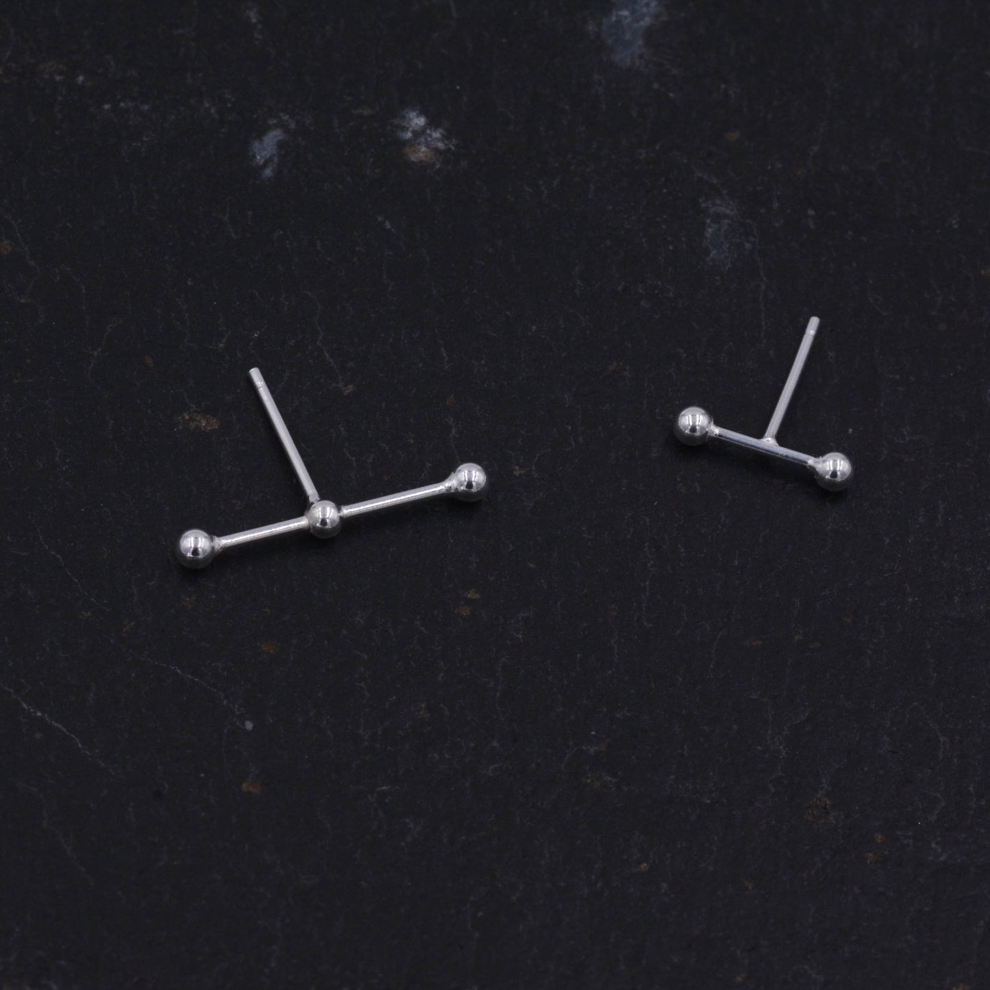 Sterling Silver Mismatched Constellation Asymmetric Bar Stud Earrings, Minimalist Geometric Design, Modern Contemporary Design A62