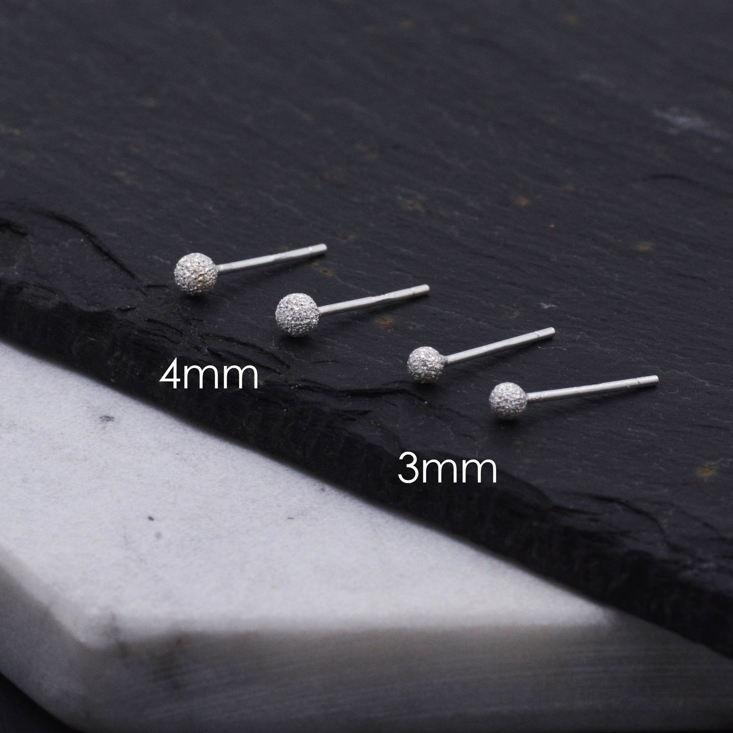 Frosted Sterling Silver Ball Tiny Stud Earrings  Textured Finish Simple Minimalist Everyday Style - Geometric Jewellery  O22