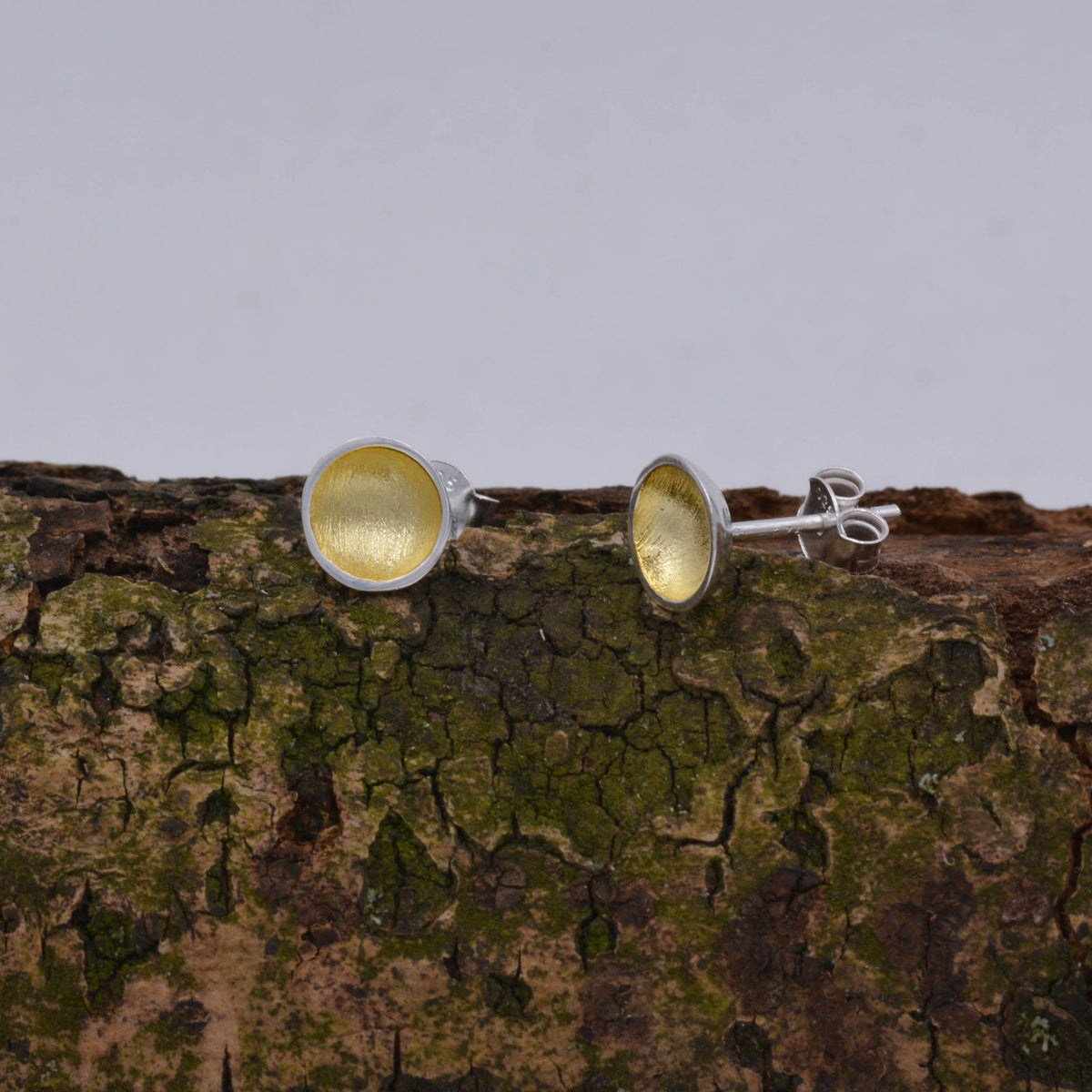 Heart of Gold Little Cup Stud Earrings in Sterling Silver - Geometric Circle Dot Minimalist Design - Plated with 18ct Gold