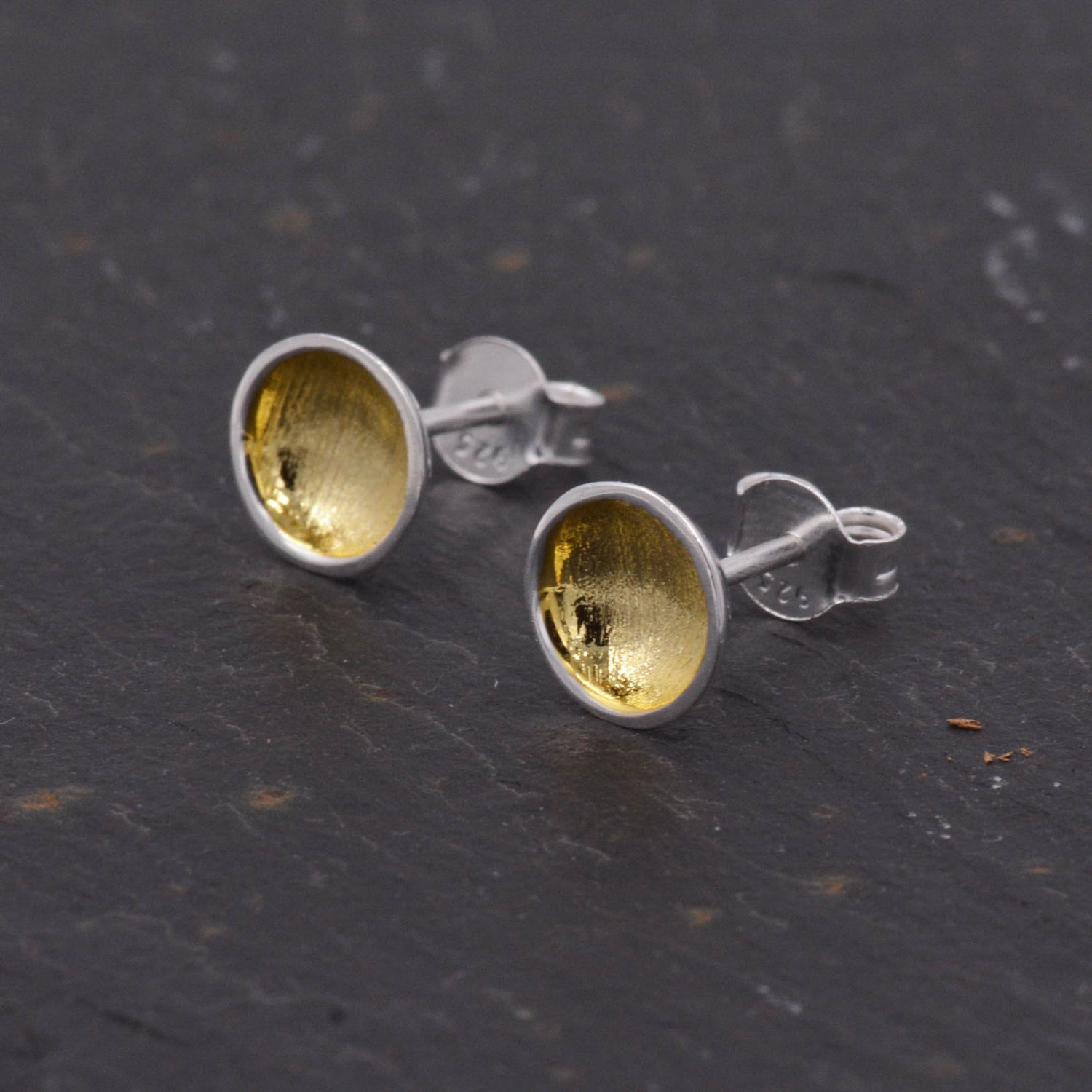 Heart of Gold Little Cup Stud Earrings in Sterling Silver - Geometric Circle Dot Minimalist Design - Plated with 18ct Gold