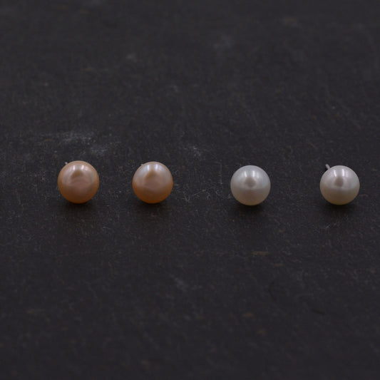 Beautiful Pair of Real Fresh Water Pearl Stud Earrings in Sterling Silver, Pink Cream or Black, Simple Classic Minimalist Jewellery A4