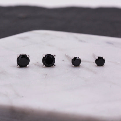 Sterling Silver CZ Crystal Solitaire Stud Earrings, Simulated Black Diamond, Minimalist Classic and Elegant Jewellery