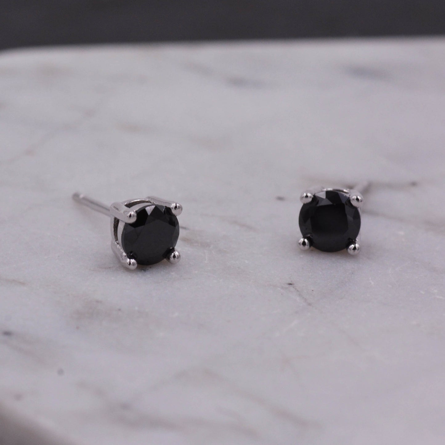 Sterling Silver CZ Crystal Solitaire Stud Earrings, Simulated Black Diamond, Minimalist Classic and Elegant Jewellery