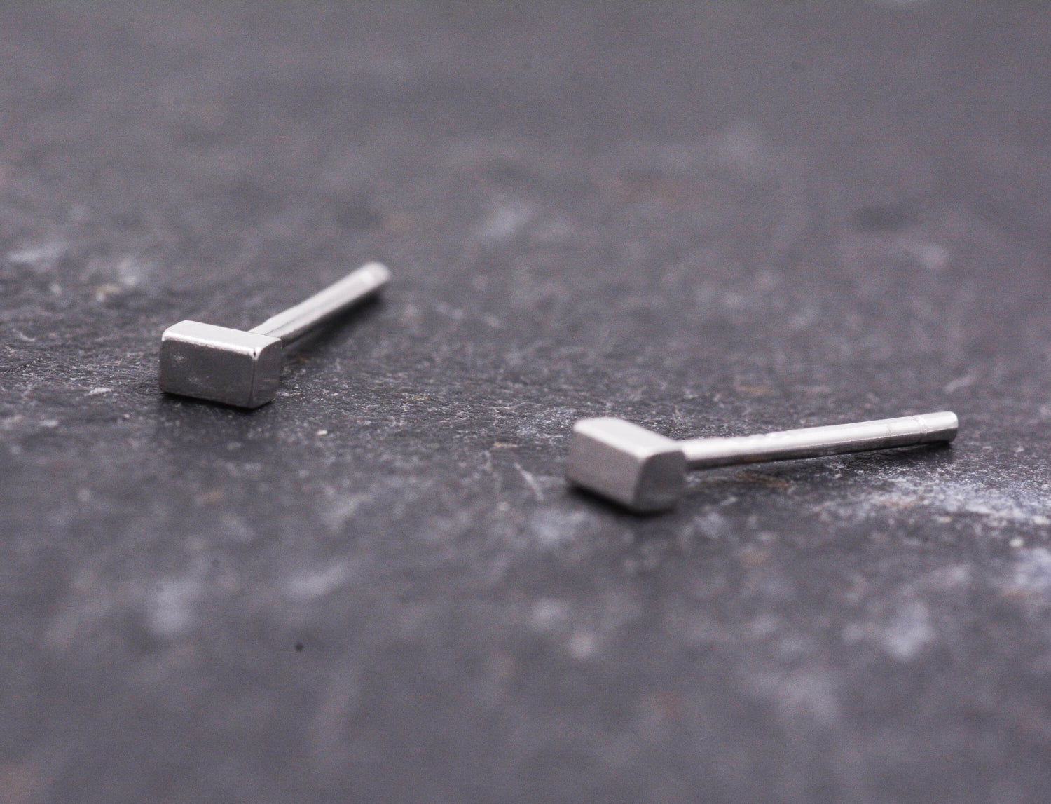 Sterling Silver Minimalist Tiny Short Bar Cube Square Geometric Stud Earrings, Dainty and Delicate, Classic and Elegant Jewellery